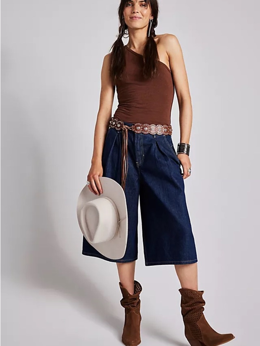 We The Free People Size 25 Dark Wash CRVY Antonia Crop Culotte Shorts Denim Jean